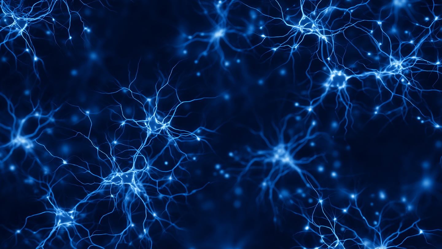 Abstract image of glowing blue neurons network