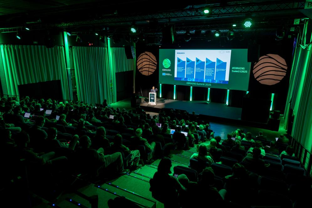 Photo of Anders Dam Jensen presenting at the EBRAINS Summit 2025